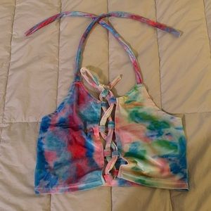Velvet Tye Dye Lace Up Halter